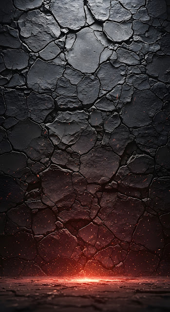 Deep Black and Red Cracked Rock Grunge High Contrast Texture Background - Free mobile Wallpaper