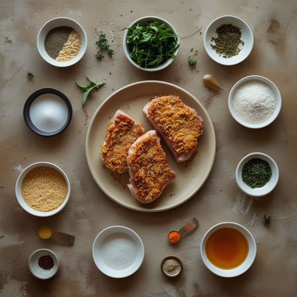 Ingredients for Crispy Parmesan Crusted Pork Chops – Easy Homemade Dinner Recipe