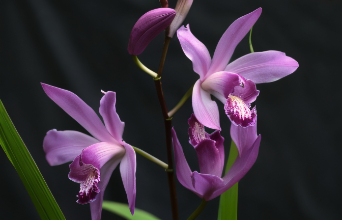 Bletilla striata Gabby, orchidea terrestre con fiori rosa striati in primo piano