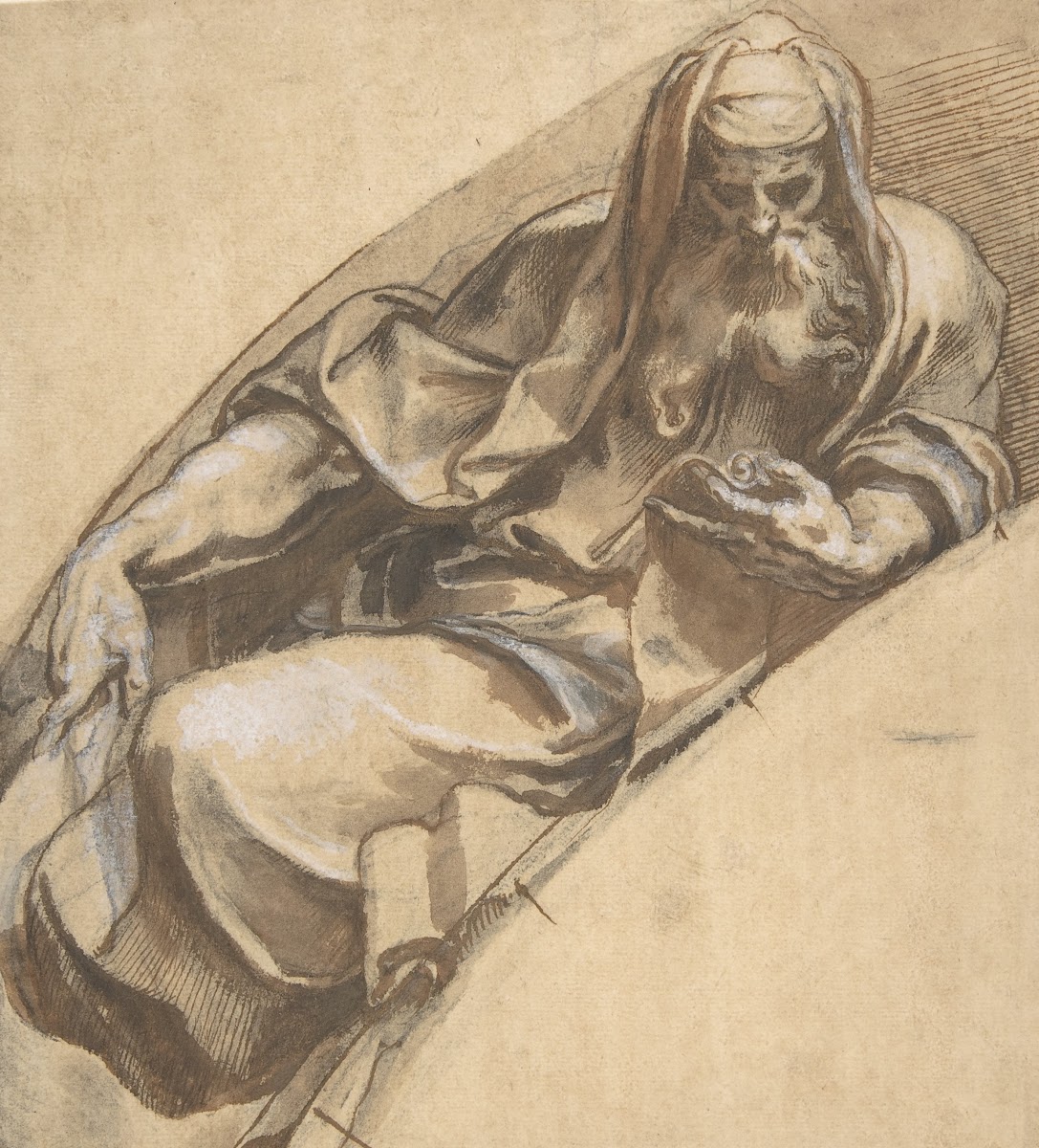 Seated Bearded Man Holding a Banderole 15241606
