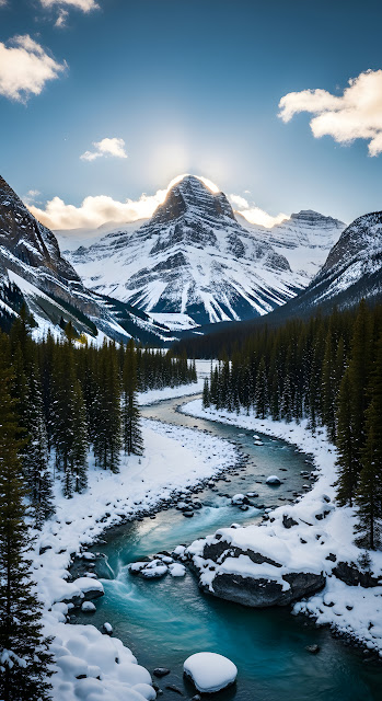 Majestic Snowy Mountain Valley Turquoise River - Free mobile Wallpaper
