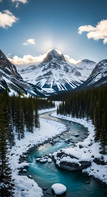 Majestic Snowy Mountain Valley Turquoise River