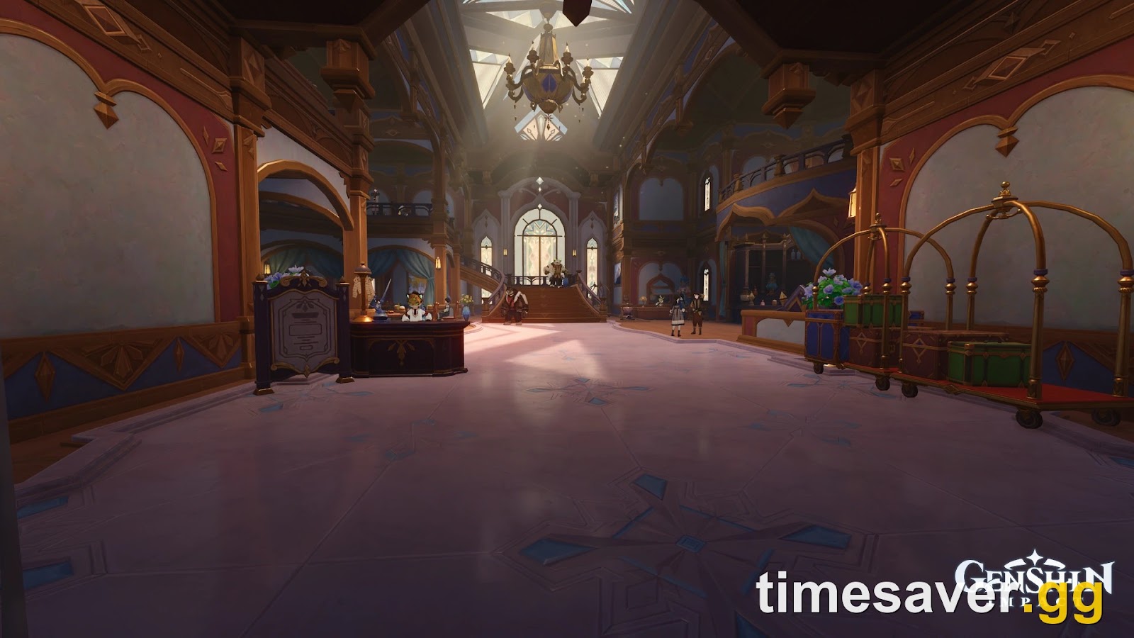 The interior of the Podvorye Restaurant in Snezhnograd, the Snezhnaya location where the Upstream Variations World Quest begins in Genshin Impact Version 7.1