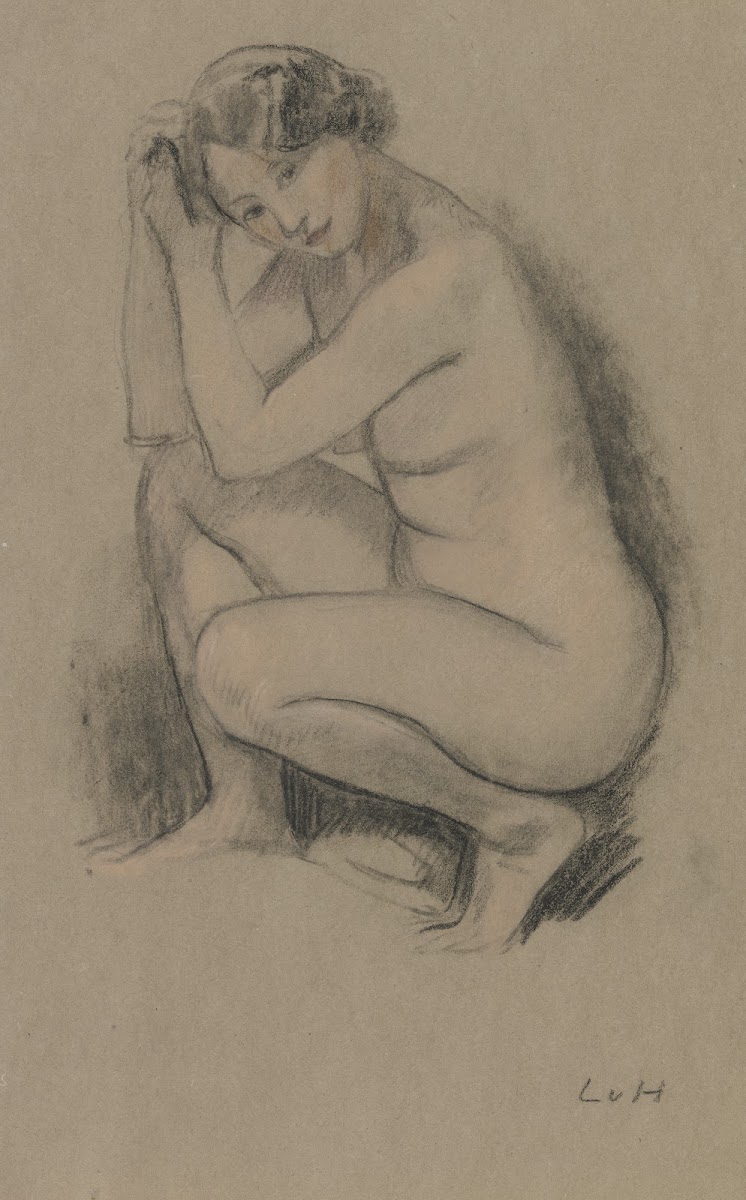 Naked crouching girl