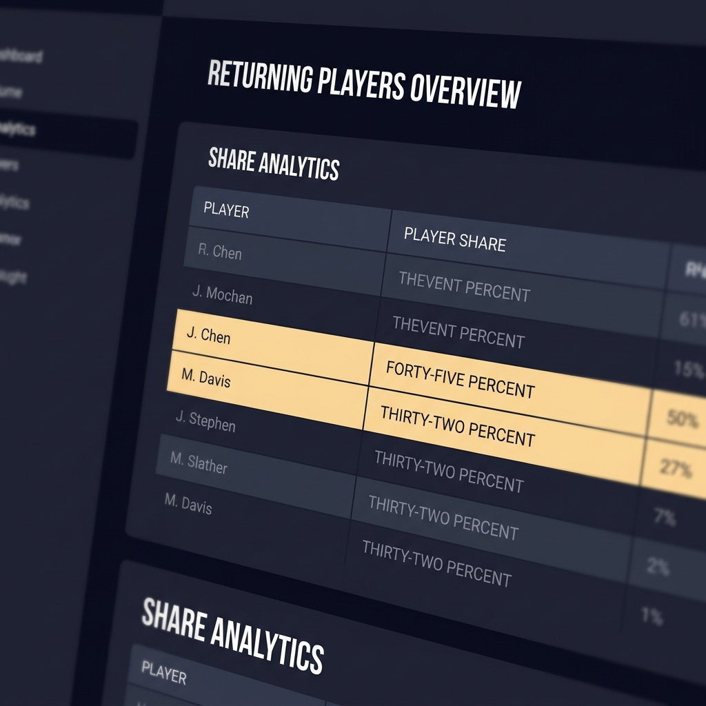 Close up player stat table highlighting returning players and percentage shares Using Returning Production in Preseason Analysis
