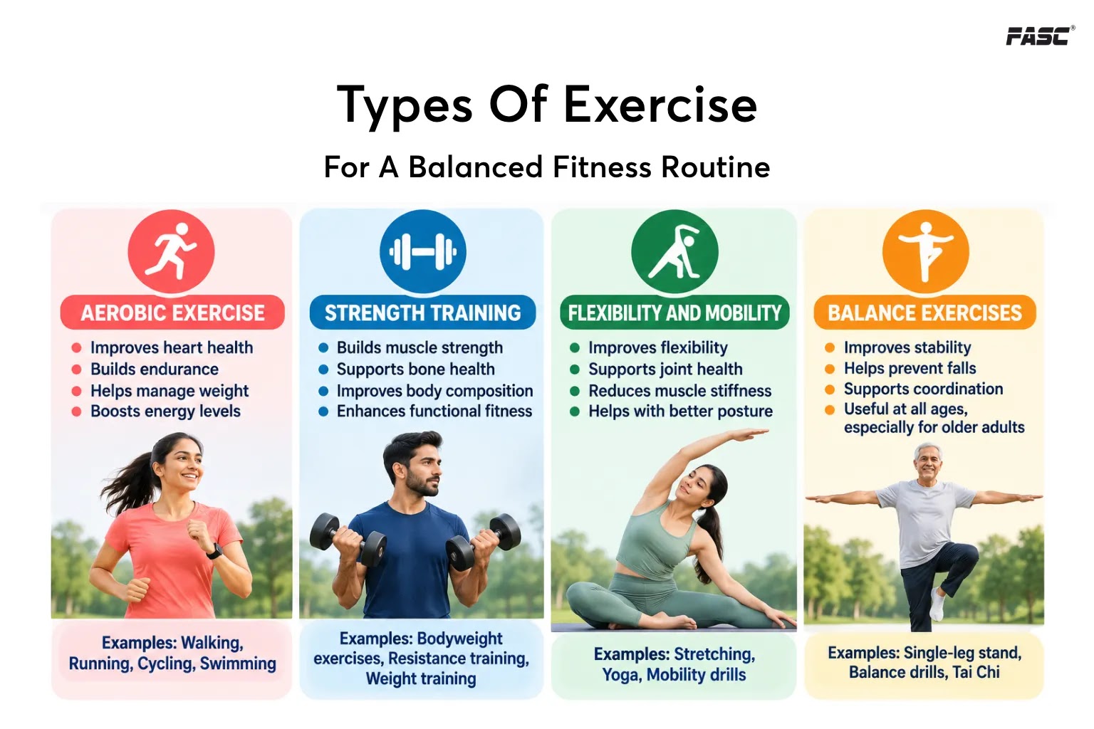 Types of exercise for a balanced fitness routine