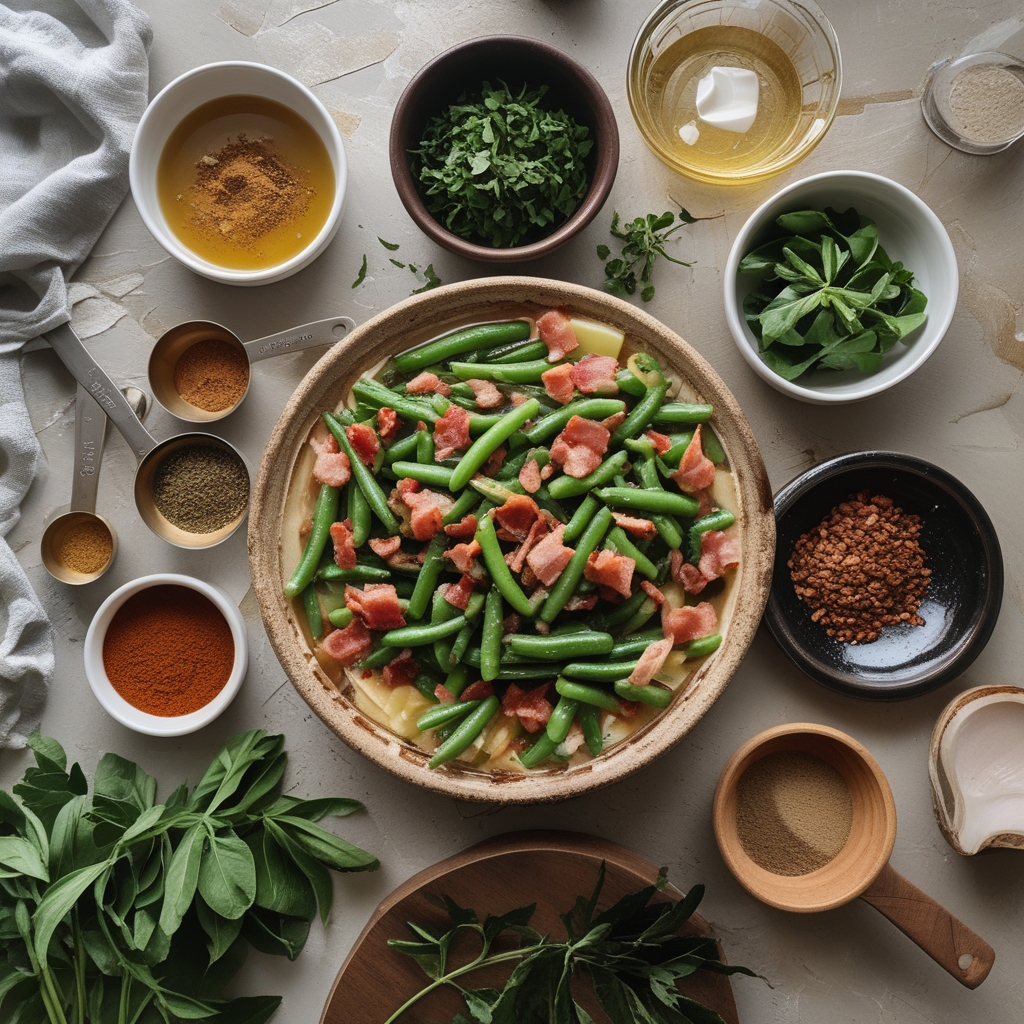 Ingredients for Bacon Loaded Green Bean Casserole - Easy, Comforting Homemade Side Dish