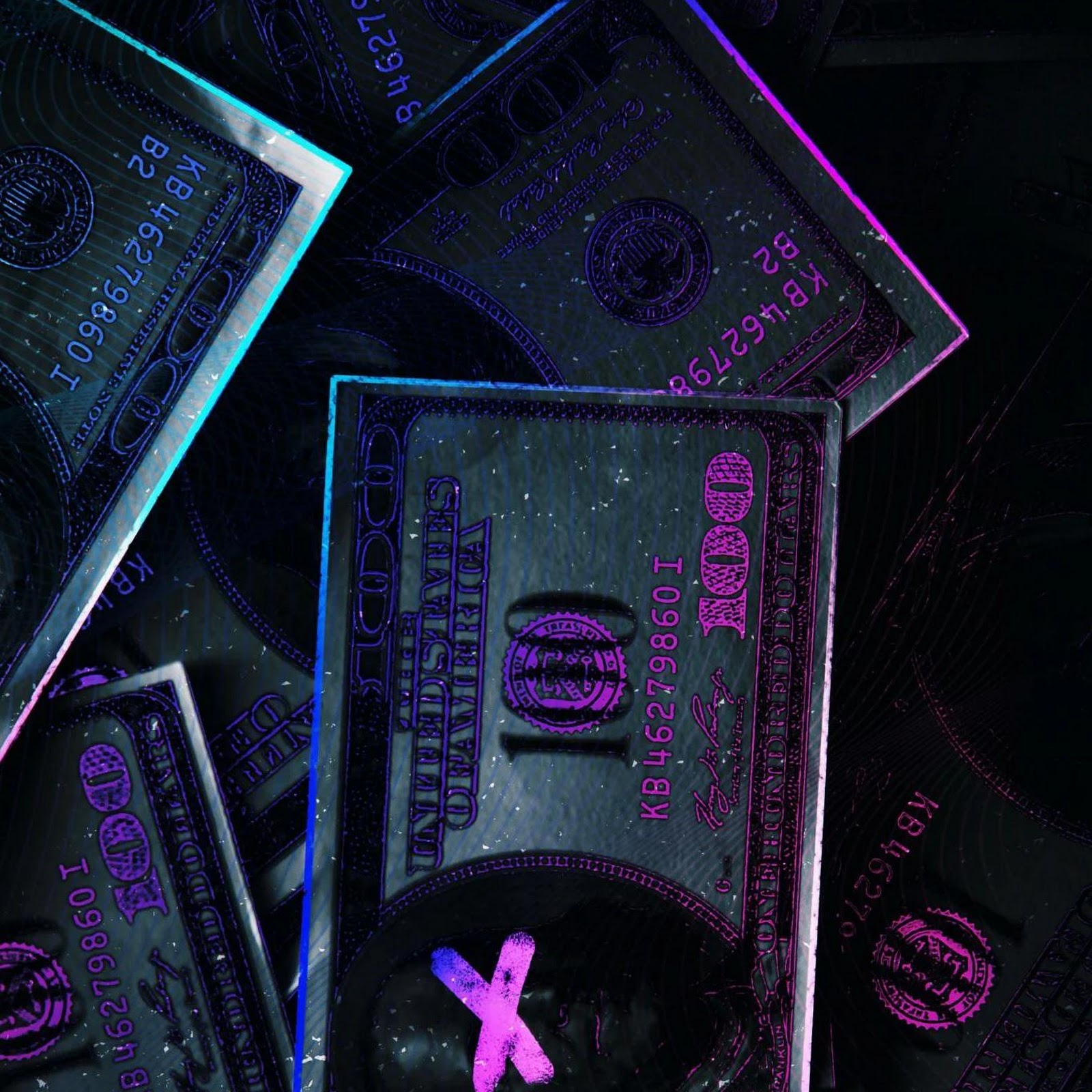 Download Neon Money Scattered In Black Full HD iPhone