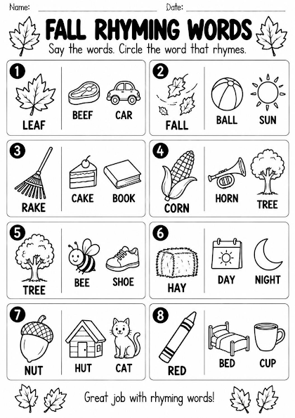 Fall Rhyming Words Worksheet