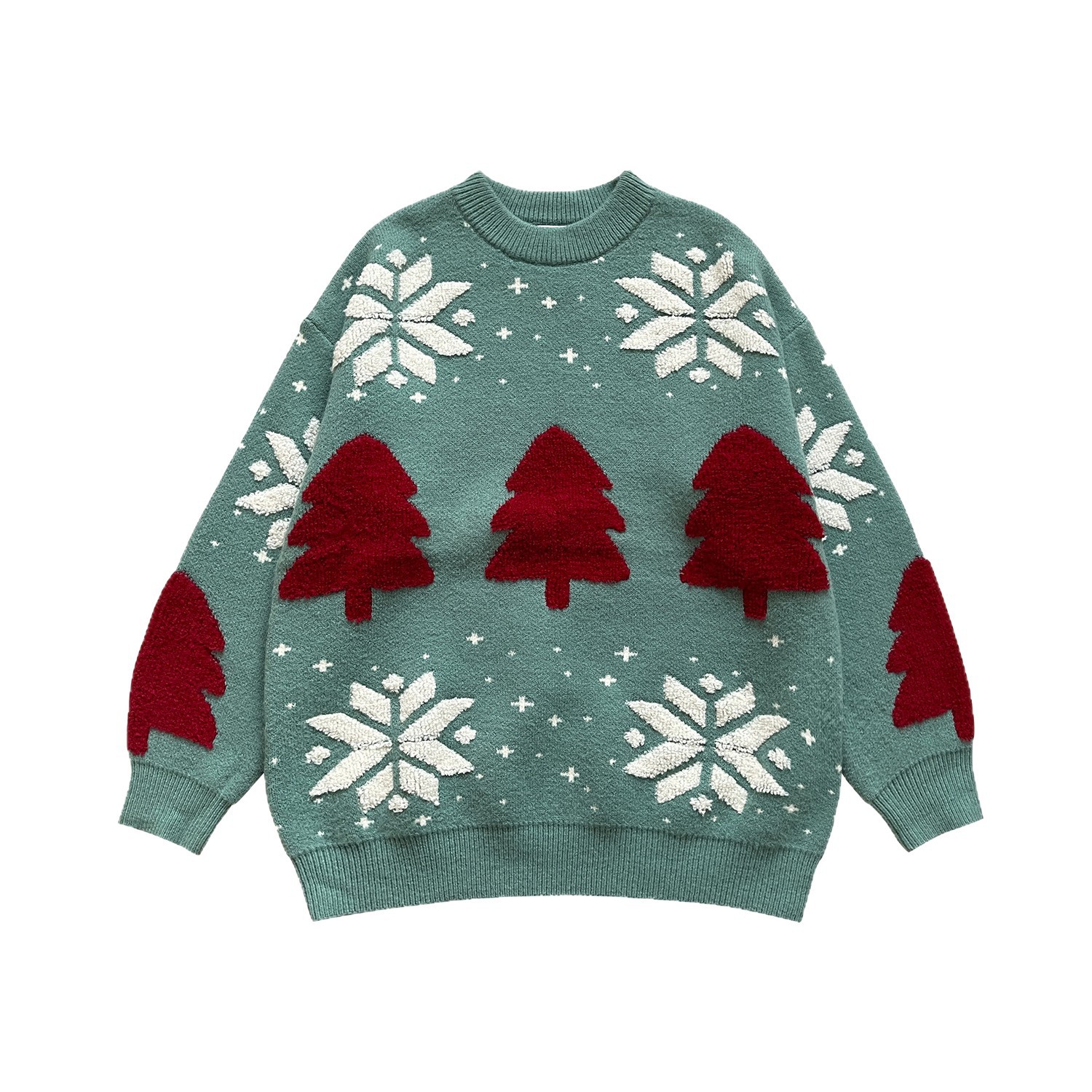 Loose-fitting Christmas knit sweater with reindeer motif