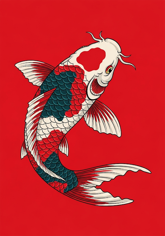 Vibrant Koi on Red