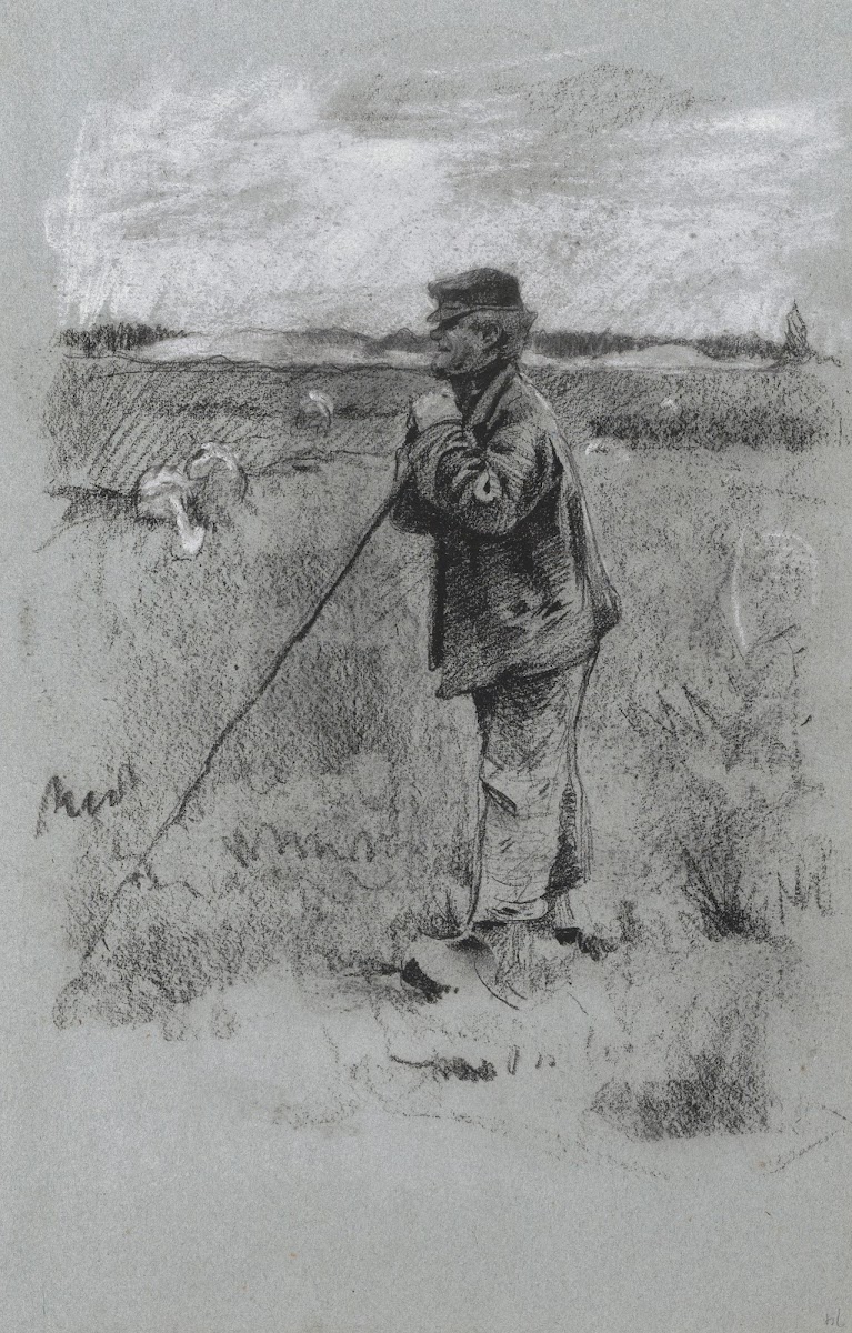 Landschap met een schaapherder die op zijn staf leunt 1884 1887