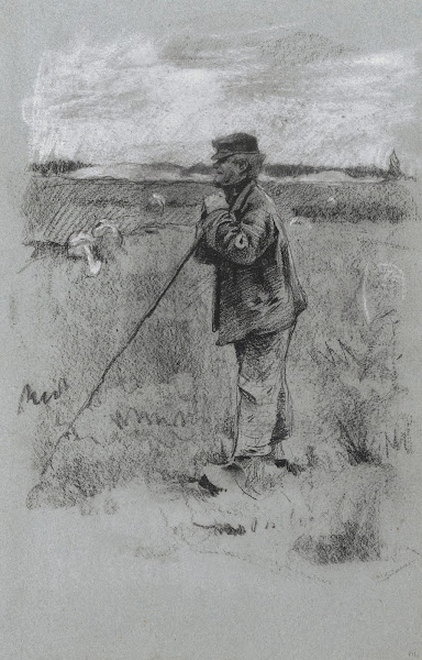 Landschap met een schaapherder die op zijn staf leunt 1884 1887