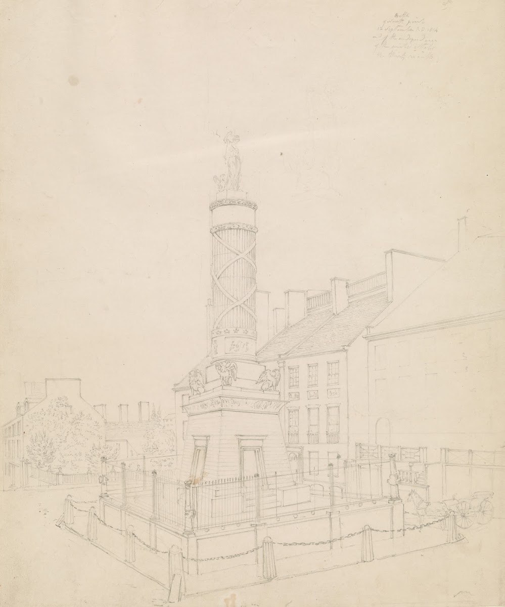 Battle Monument as seen from the west door of City Hotel Baltimore 1828