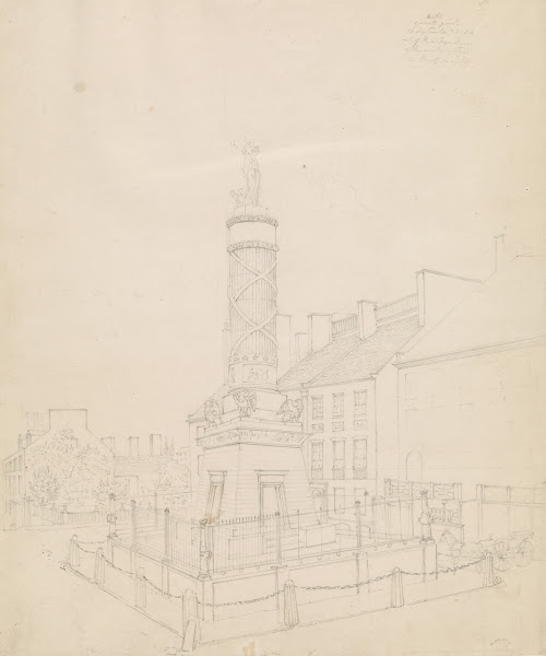 Battle Monument as seen from the west door of City Hotel Baltimore 1828