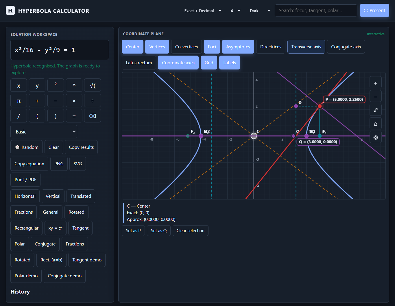 Hyperbola Calculator — Main Interface