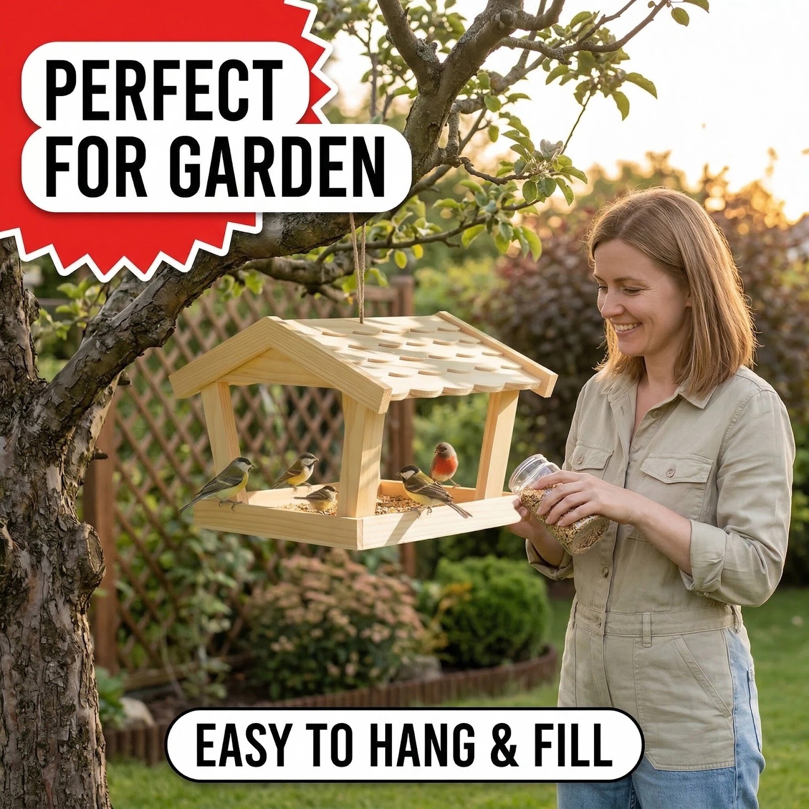 Pine wood birdhouse for hanging