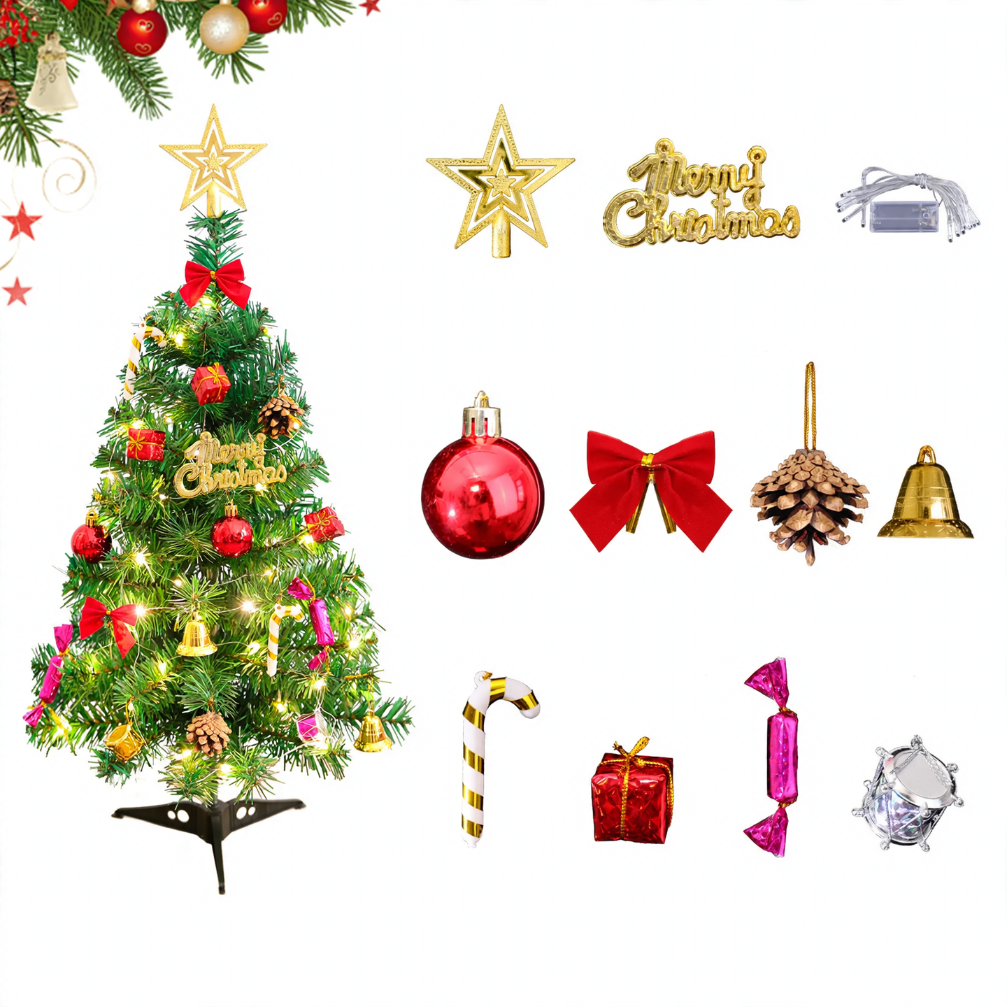 Mini-Weihnachtsbaum aus PVC, 30 cm, mit Beleuchtung