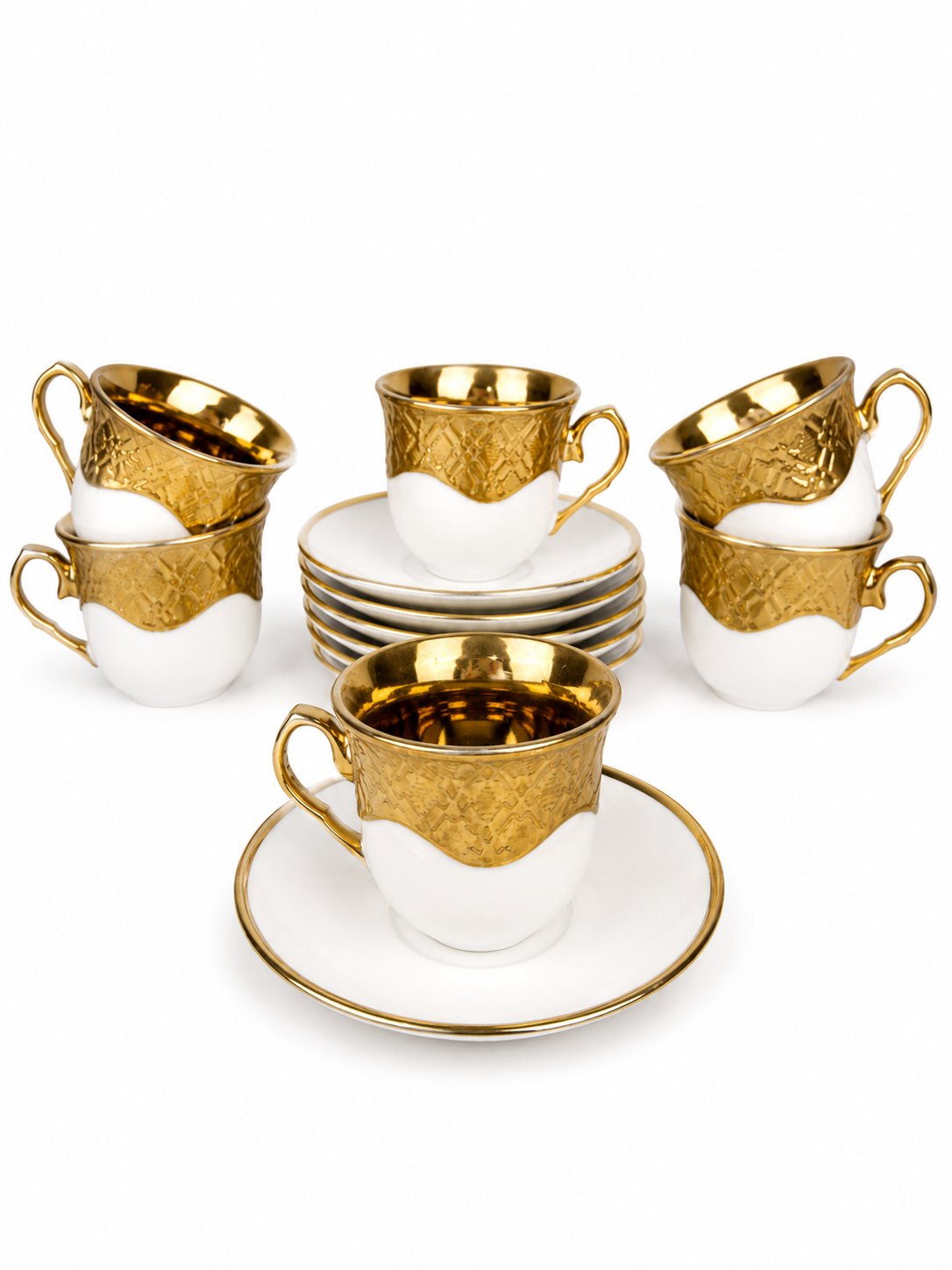 Set De Pocillos Con Plato Borde Dorado X 6 De 4.2 Pulgadas — imagen 2