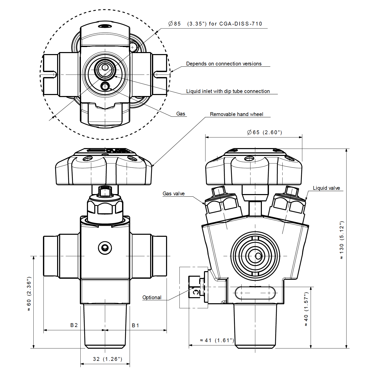 D304S Dual Port UHP valve Soft seat 4mm orifice valve 