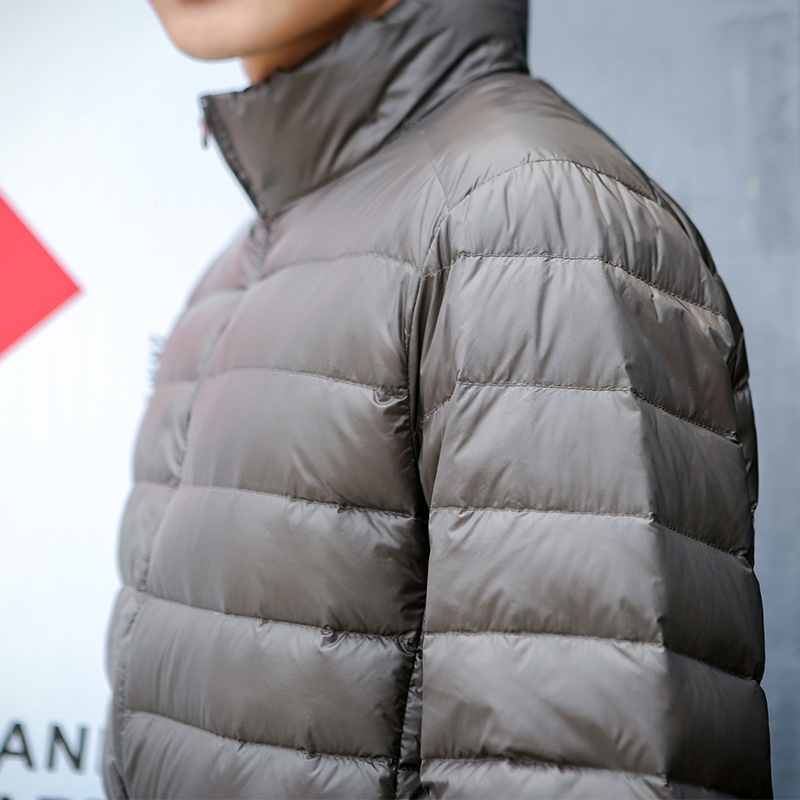 Lightweight men's down jacket, stand collar, slim fit