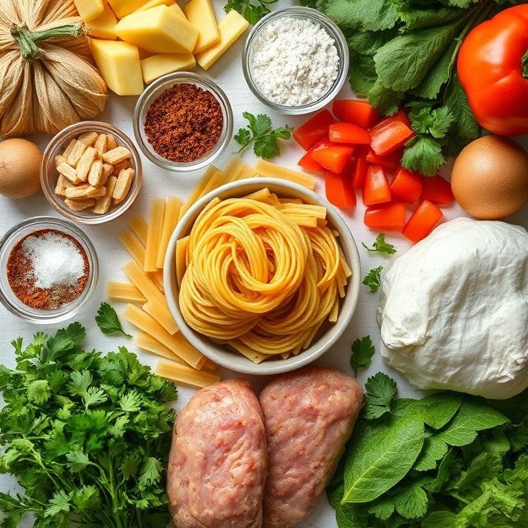 Ingredients for Taco Pasta Skillet Meal Recipe – Quick, Easy, Comfort Food Dinner