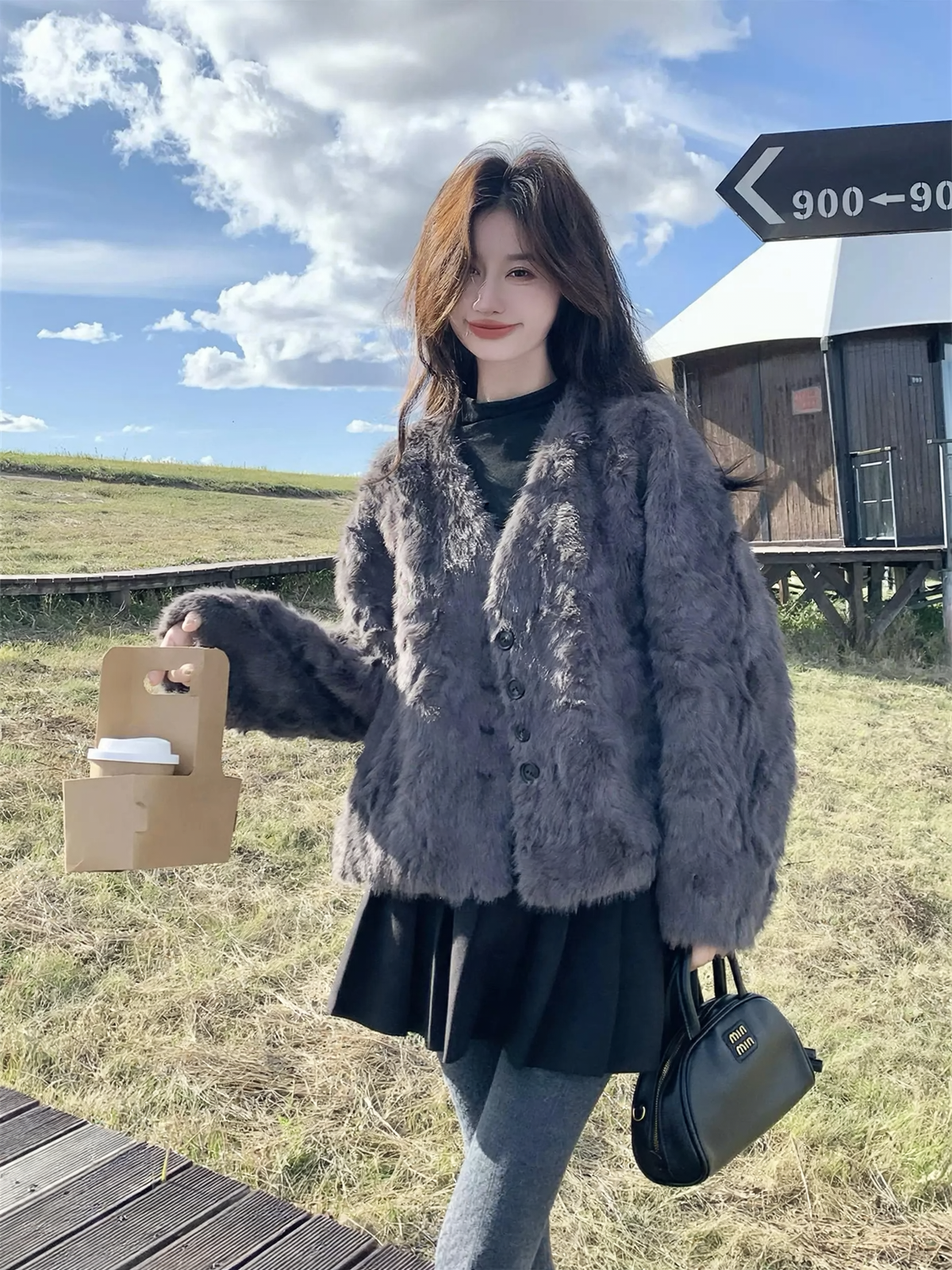 Women’s jacket made of lamb fleece imitation, lined