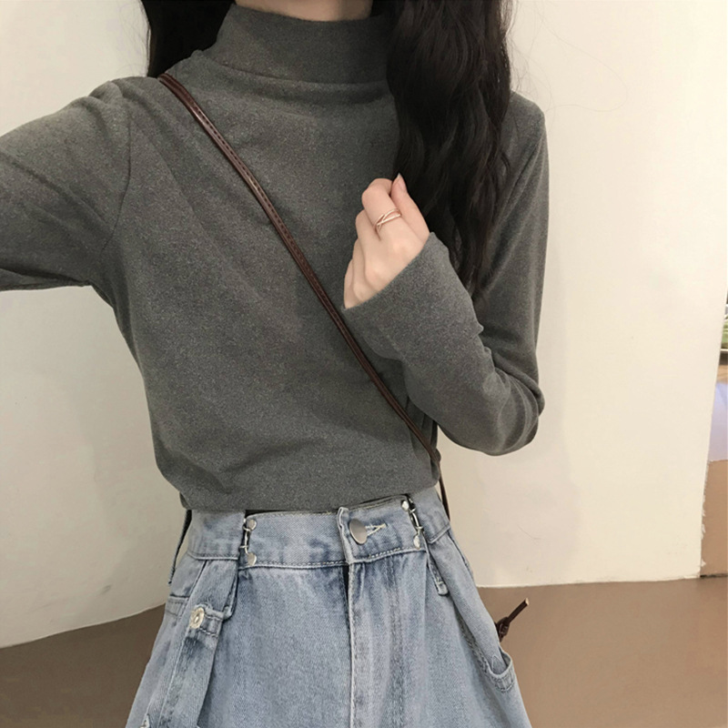 Ladies' long-sleeve shirt with high collar