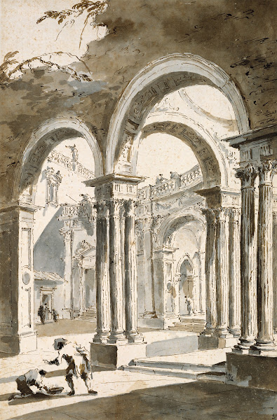 A Colonnade Partly Ruined with Figures ca 178090