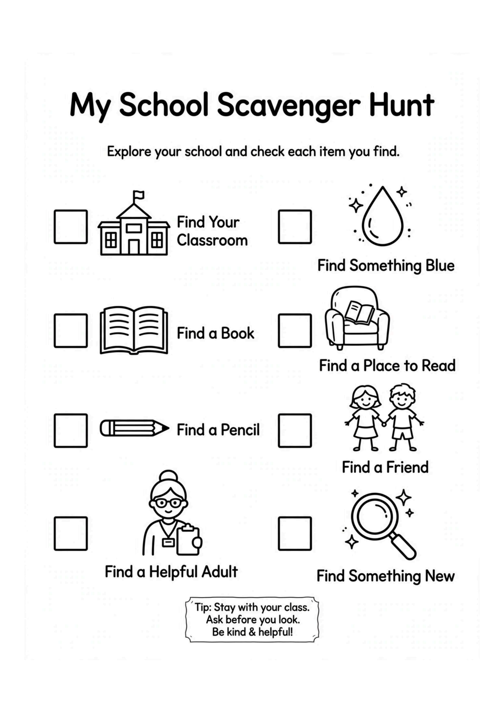 My School Scavenger Hunt Worksheet
