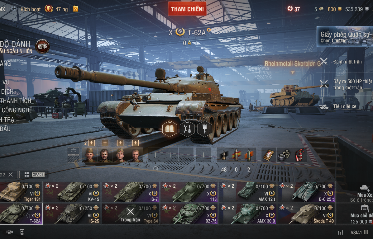 Acc WoT sẵn 6 xe X (T62A, IS-7, BZ-75, 113, BC 25T, AMX 30B)...