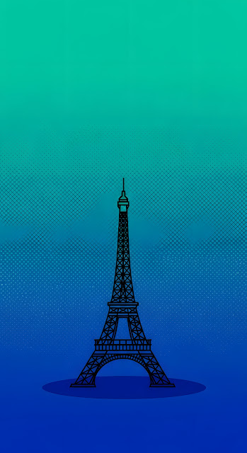 Simple Black Line Art Sketch of the Eiffel Tower on a Minimal Teal Gradient Background - Free mobile Wallpaper
