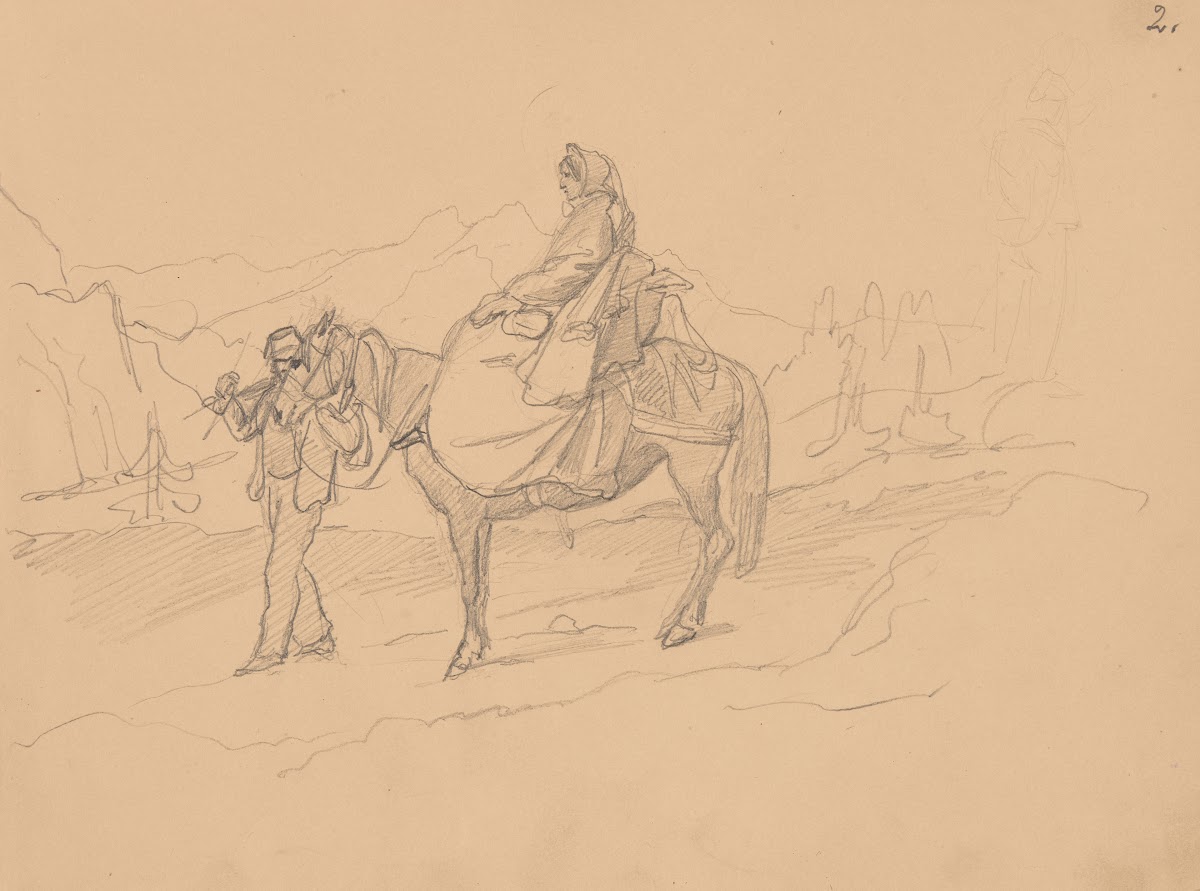 A woman on a horse led by a man in fez 1856