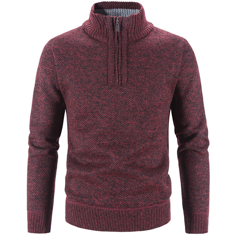 Men's knitted sweater with standing collar and zipper