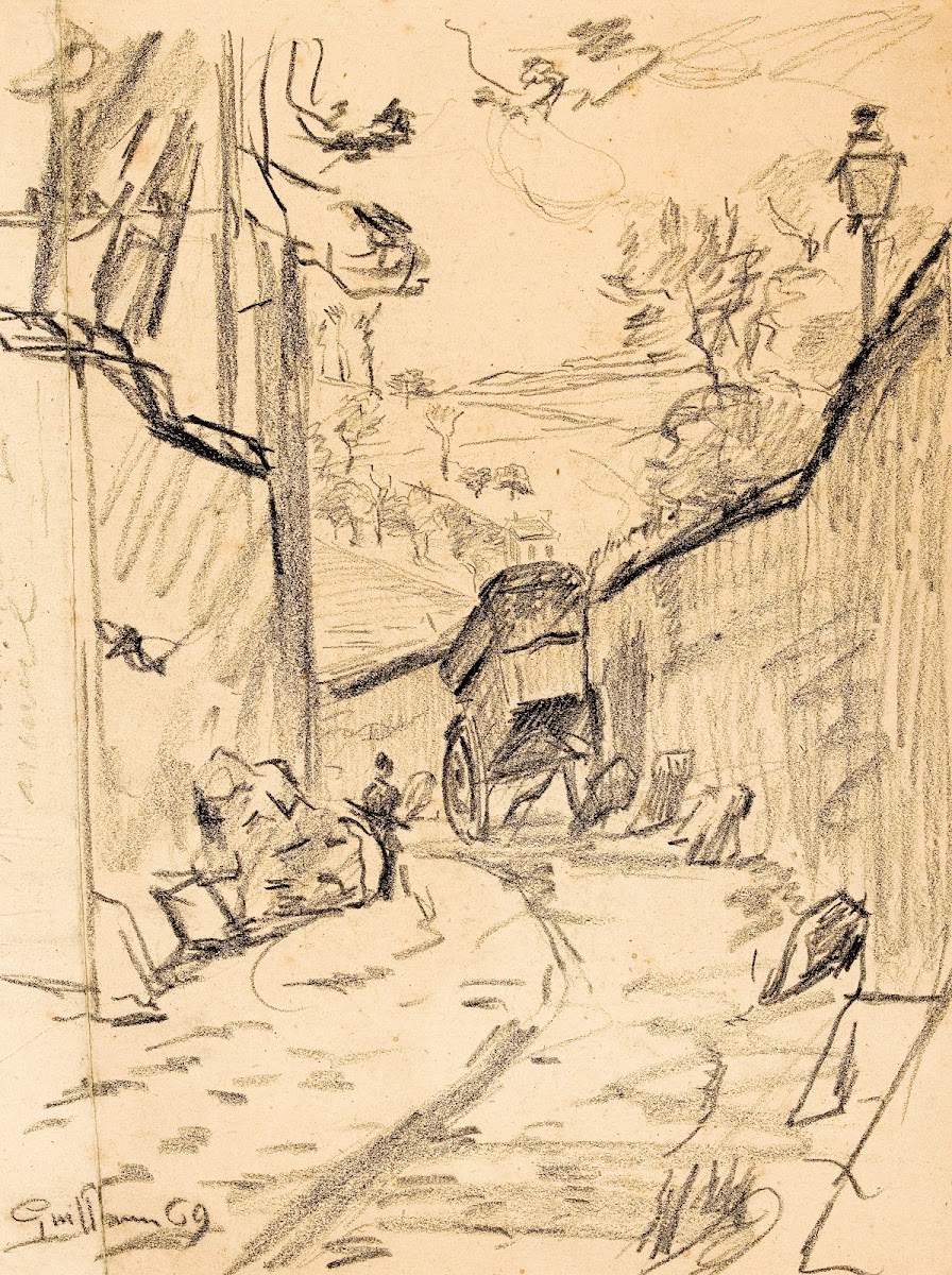 Charrette dans une ruelle tournante 1869