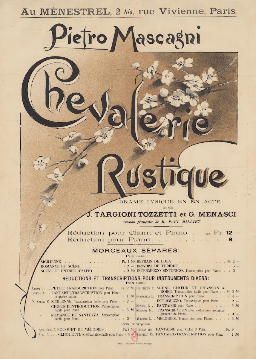 Au MéNestrel Pietro Mascagni Chevalerie Rustique Cavalleria Rusticana Drame Lyri