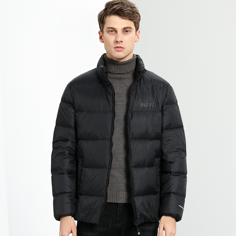 Warm men's down jacket, simple design