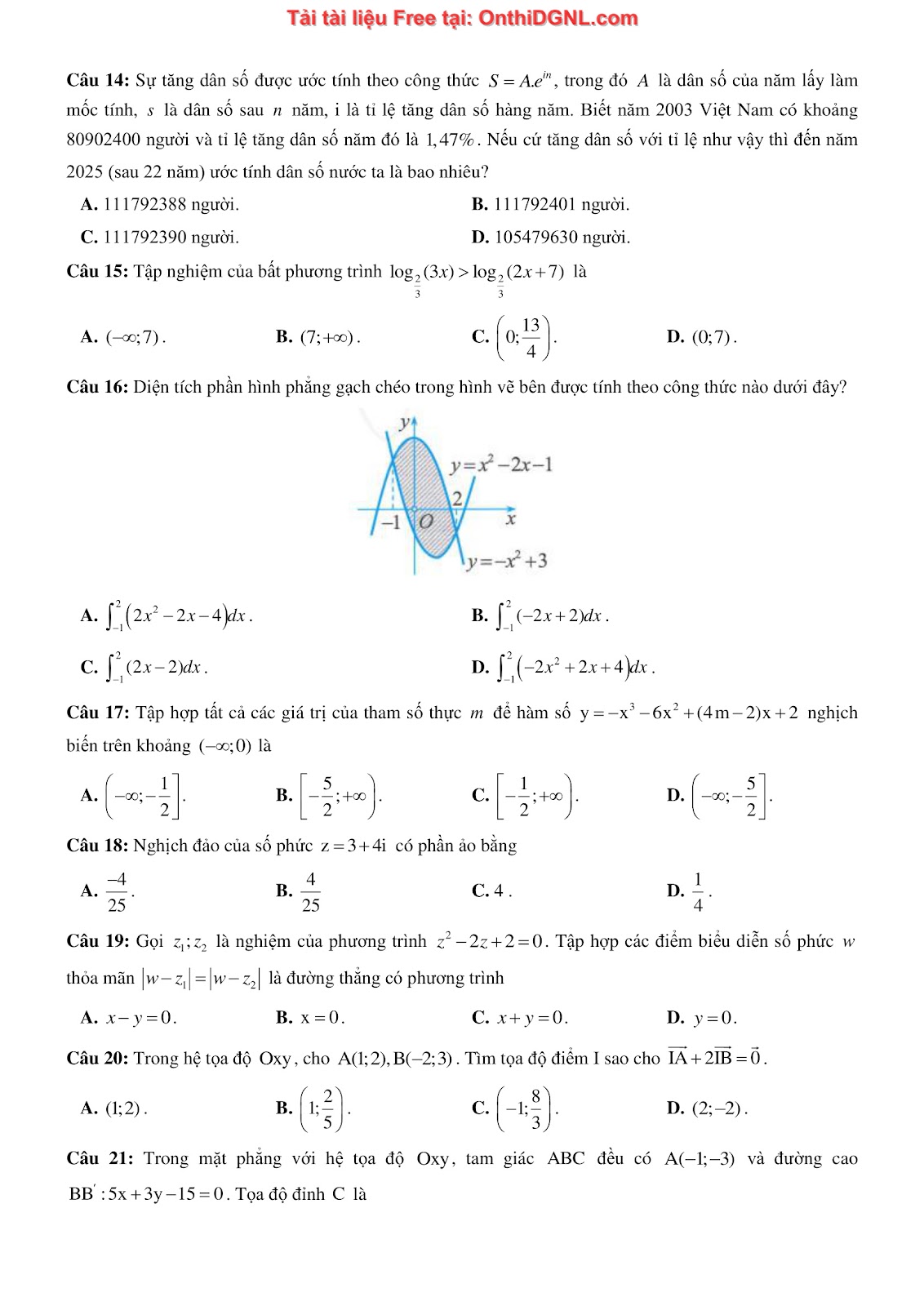 1300 bài tập môn Toán - Ôn thi ĐGNL ĐHQG Hà Nội Phần 25
