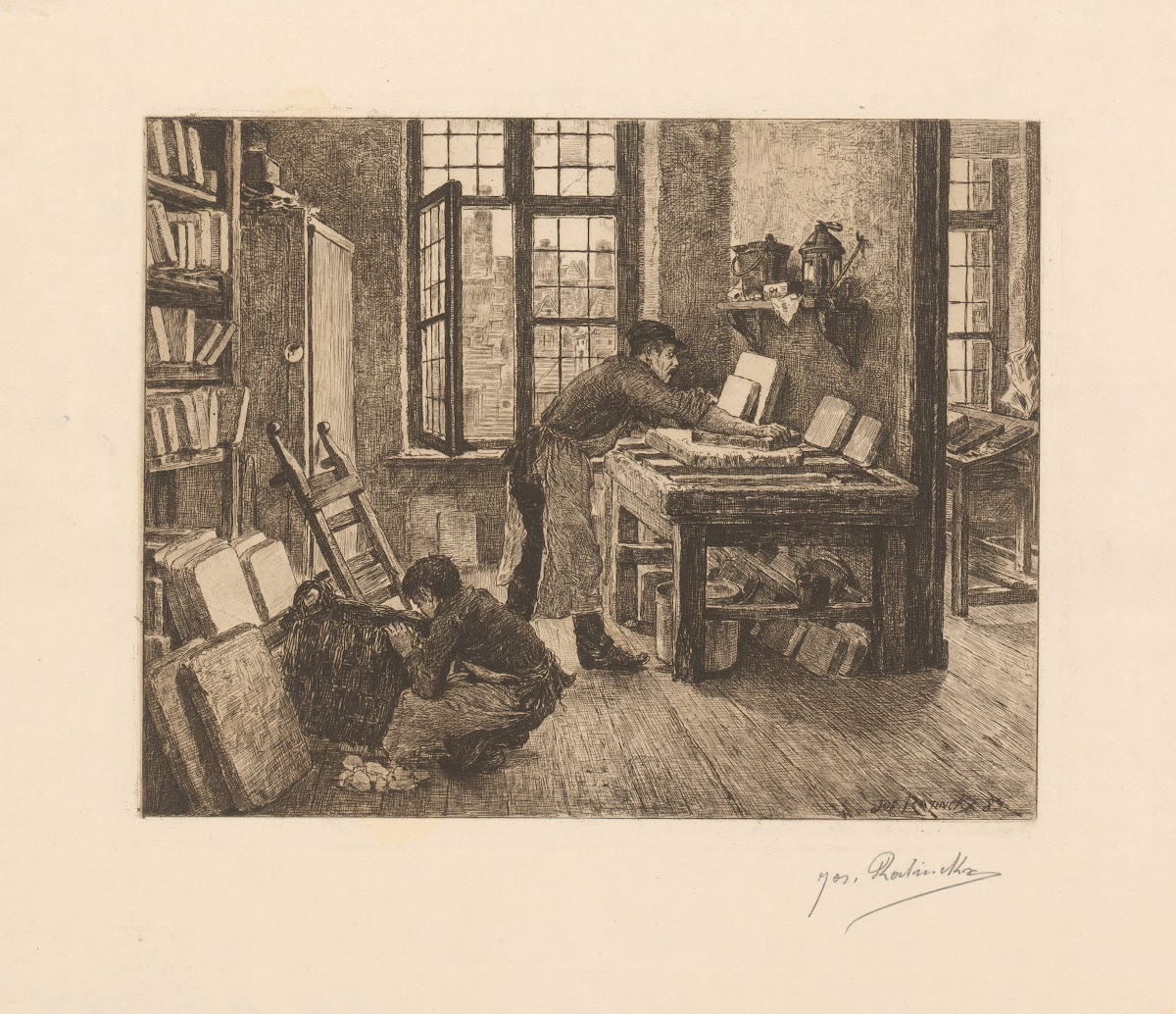Lithographer at work in his workshop 1889