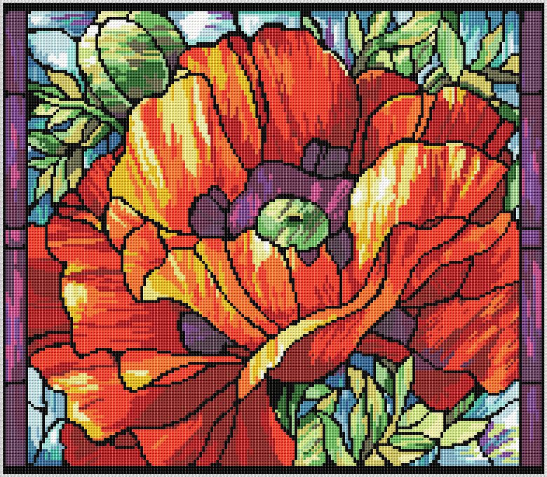 CMP JAN023 0320 Poppies Stained Glass