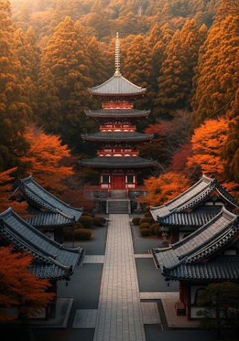 Ancient Japanese Pagoda Autumn Temple Pathway