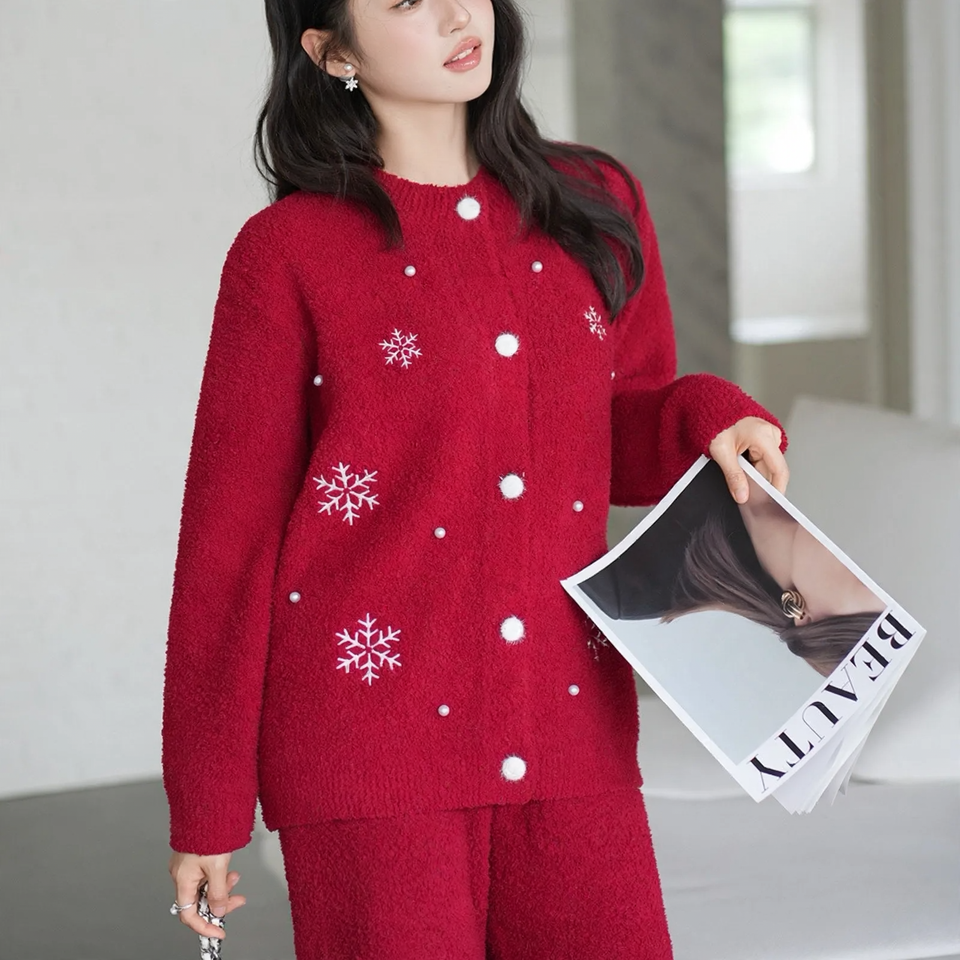 Soft Flannel Loungewear Set, Red, Winter