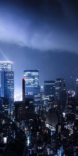 Intense Blue Cityscape At Night 4K Wallpaper Background