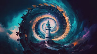 Ai Art, Spiral, Painting, Tower, Clouds 4K Wallpaper Background