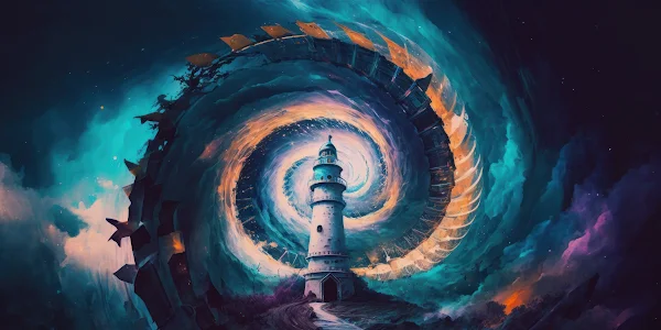 Ai Art, Spiral, Painting, Tower, Clouds 4K Wallpaper Background