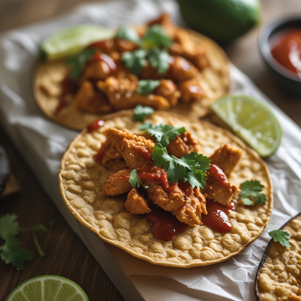 Final Crispy Chipotle Chicken Tinga Protein Tostadas with Avocado Crema