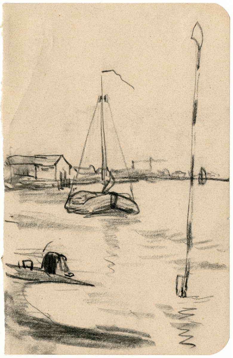 Zeilboot aan oever van een meer