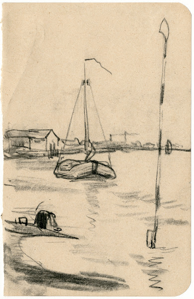 Zeilboot aan oever van een meer