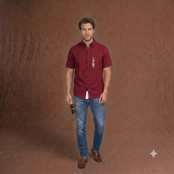 Camisa Vino Tinto Manga Corta Tommy Hilfiger