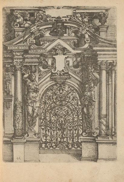 Portal with iron gate flanked by caryatids 1593 1595